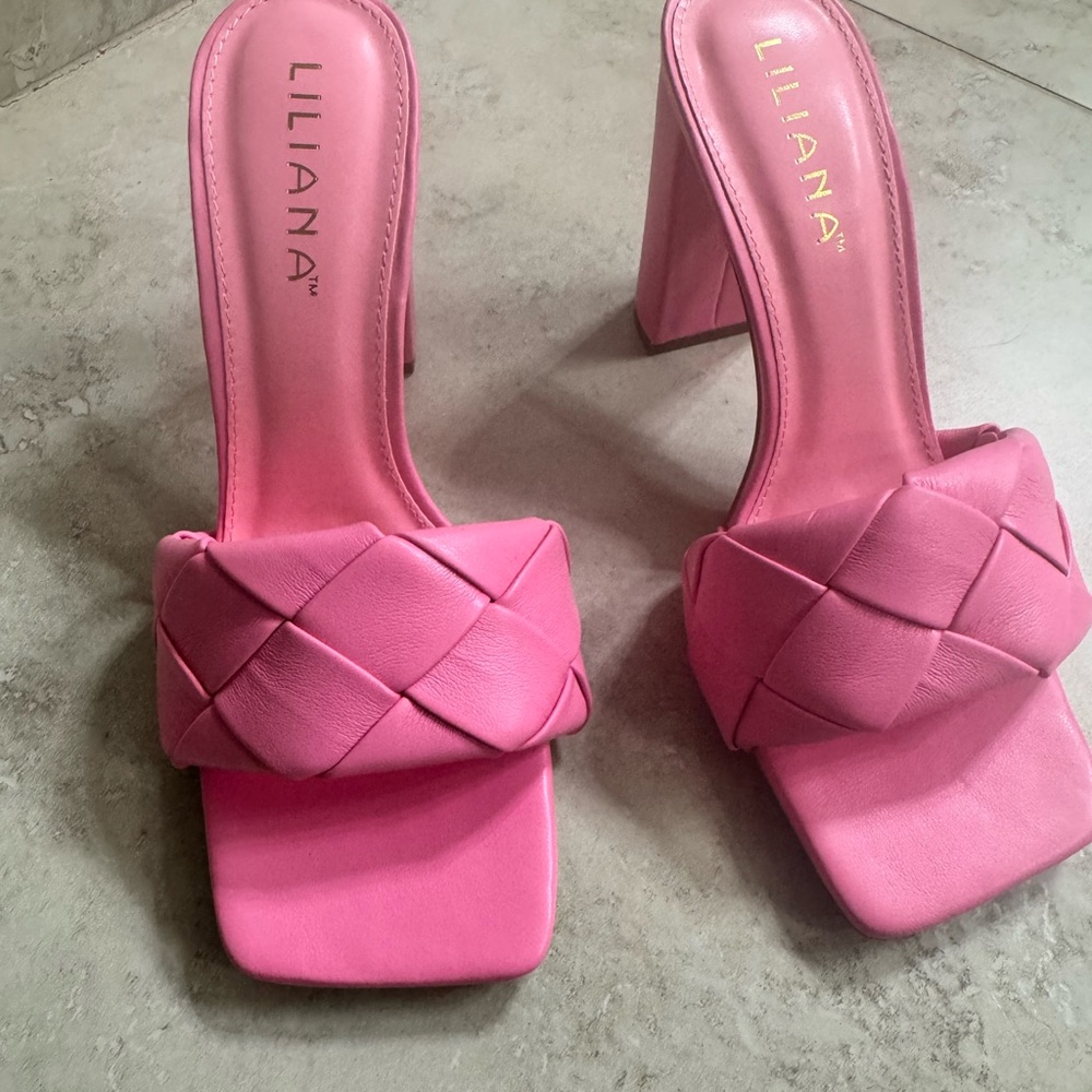 Liliana Pink Woven Heeled Mules